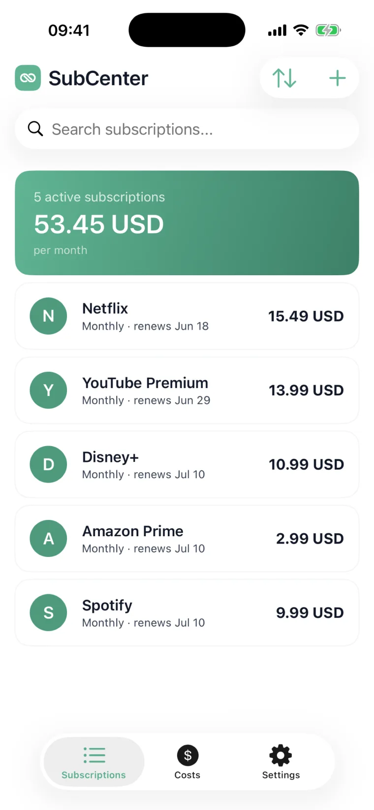 SubCenter iOS app on iPhone